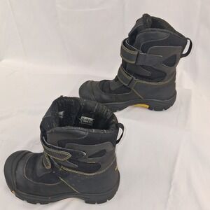 KEEN Kids Waterproof Winter Snow Boots Black Yellow Insulated Size 5 Youth